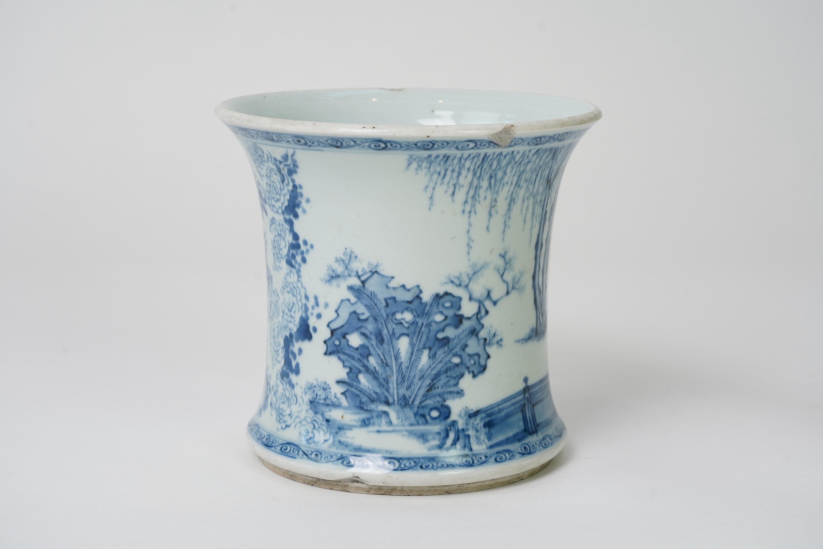 A Chinese blue and white 'ladies' brush pot, possibly Kangxi period